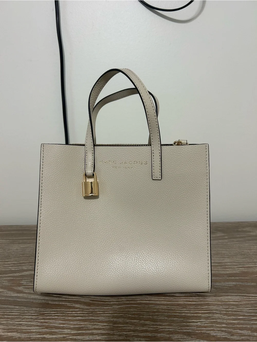 Marc Jacobs Cream Pebbled Leather Tote with Gold Hardware